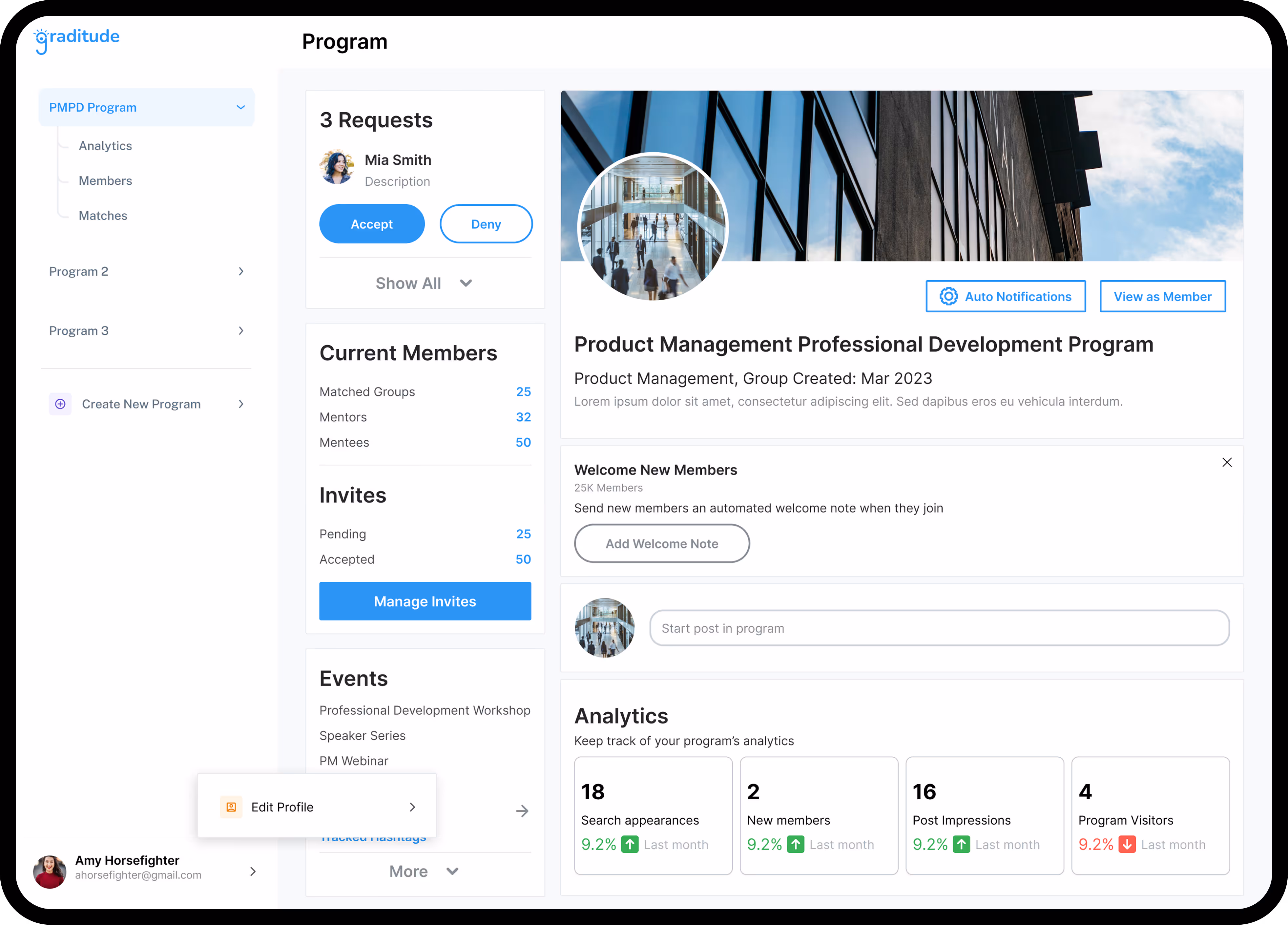 Graditude program dashboard