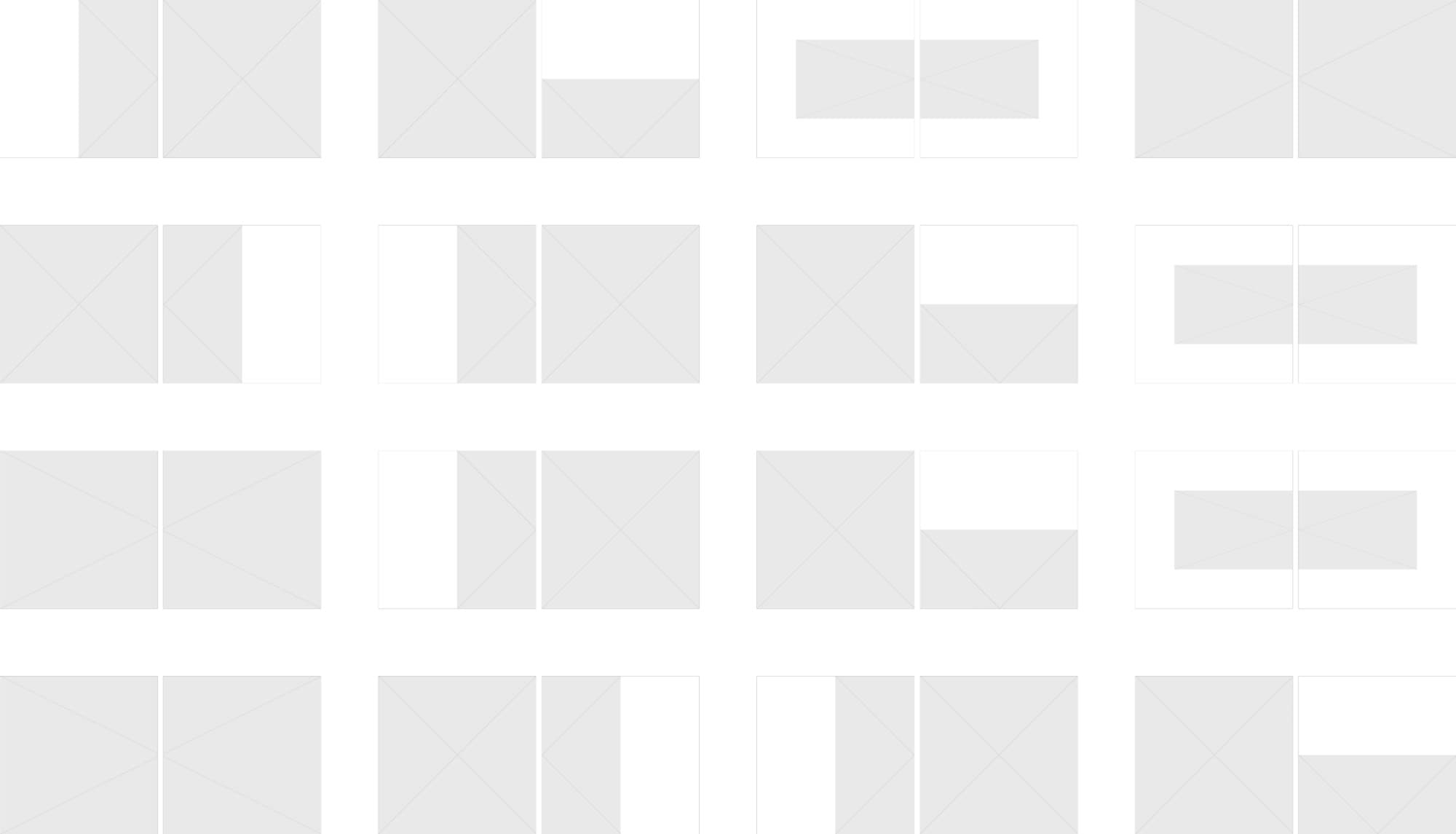 Grey-block wireframes for every spread, composed before any image or copy went in